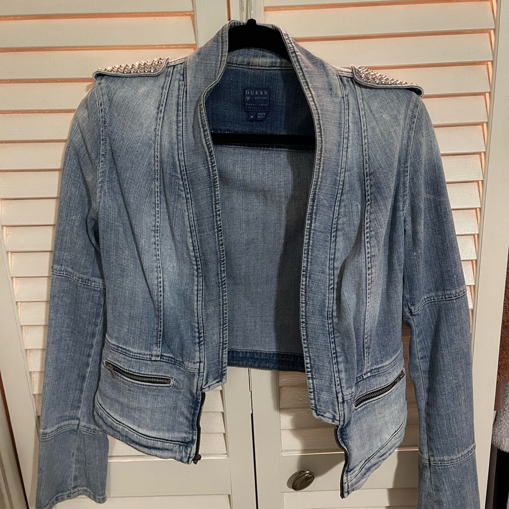 Guess Cropped Studded Jean Jacket